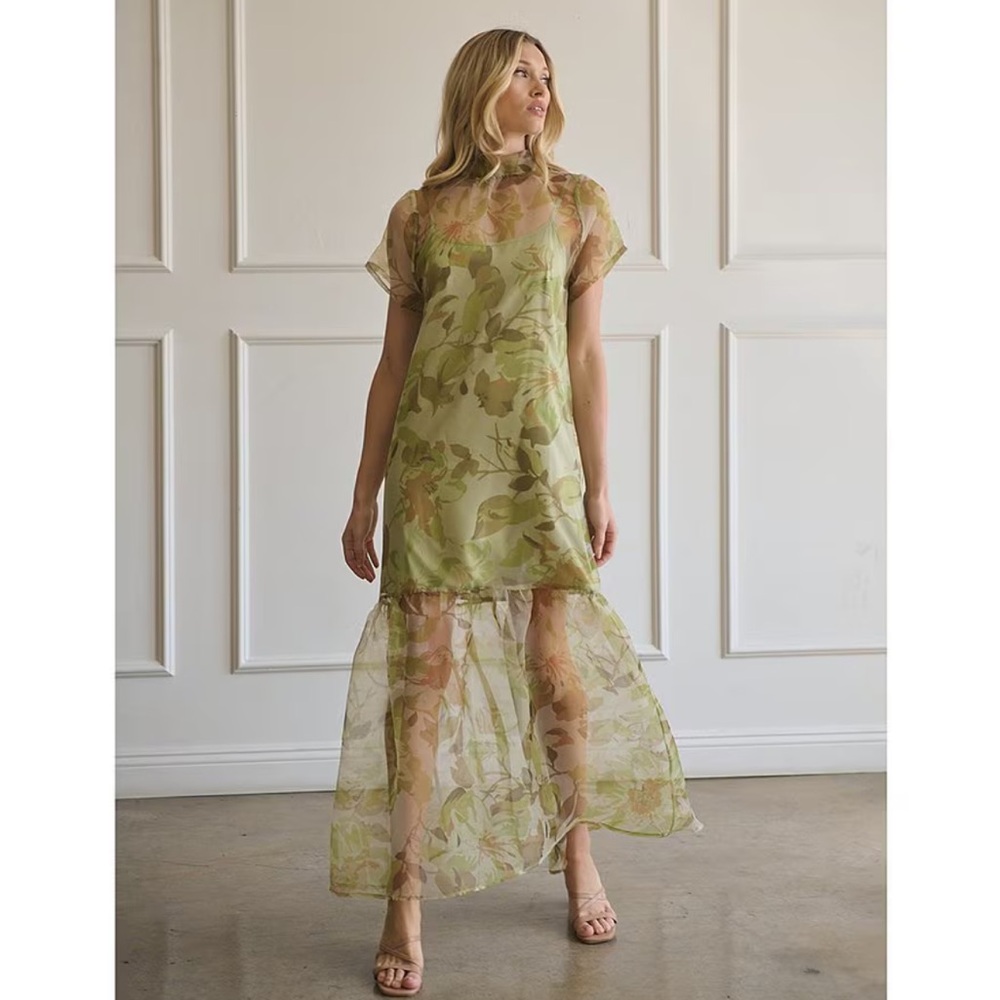 Ellery Floral Print Dime Mock Neck Short Sleeve Maxi Dress NWOT sz L (12/14)